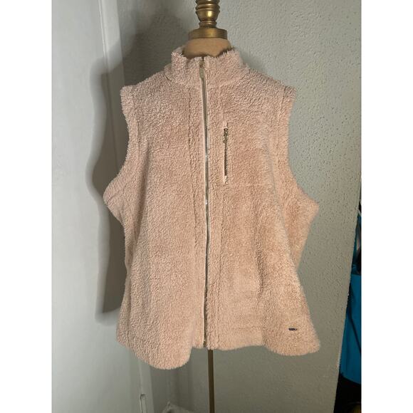 Calvin Klein Pink Faux Fur Zip Vest 1X Plus Size Angelcore Balletcore Mobwife - Picture 1 of 13